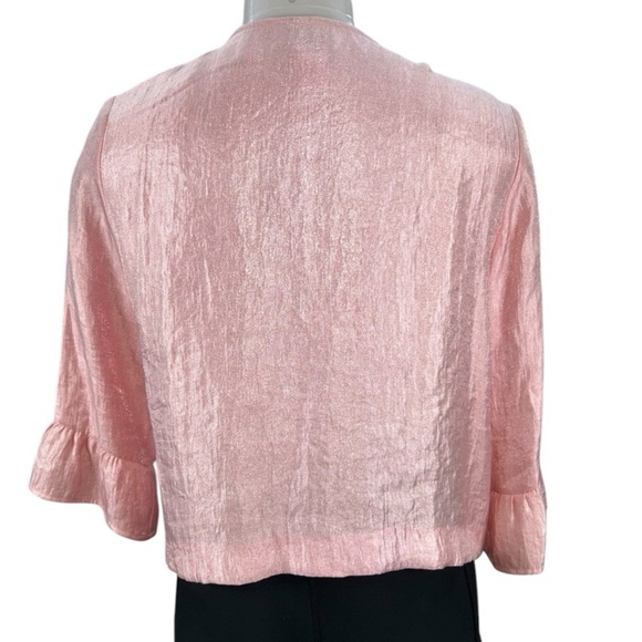 Ruby Rd Women's Petite Blazer 10P Pink Dress Jacket Button 3/4 Ruffle Sleeve - Picture 4 of 5